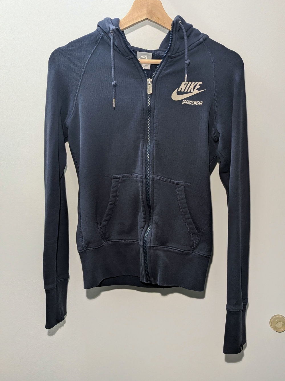 Nike Women's Dark Navy Zip-Up Hoodie Jacket with White Logo